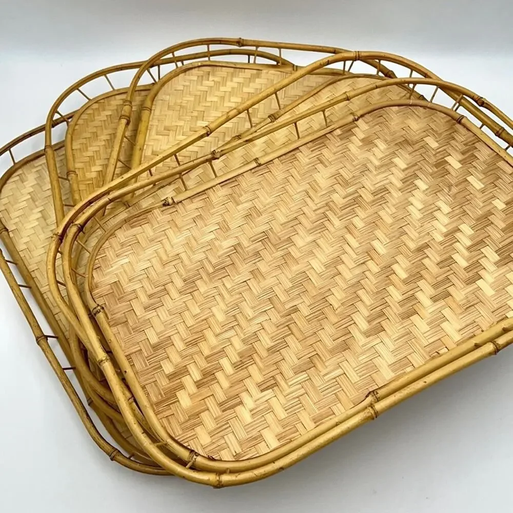 1 Vintage Bamboo Cane Tray Boho Home Decor